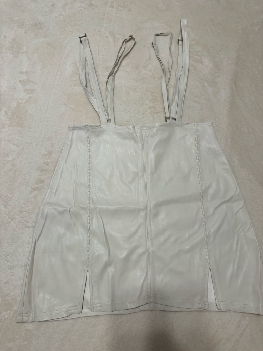 Maniere De Voir Ivory Faux Leather Strappy Dress